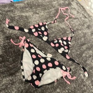 Pink and white dotted bikini, size medium